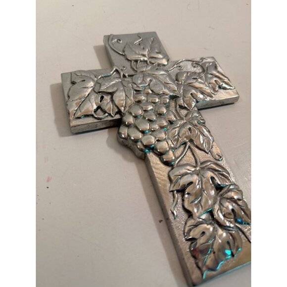 Vintage Vineyard Silver Pewter Cross Hanging Religious Art Boozell Collection 9" - Picture 4 of 7